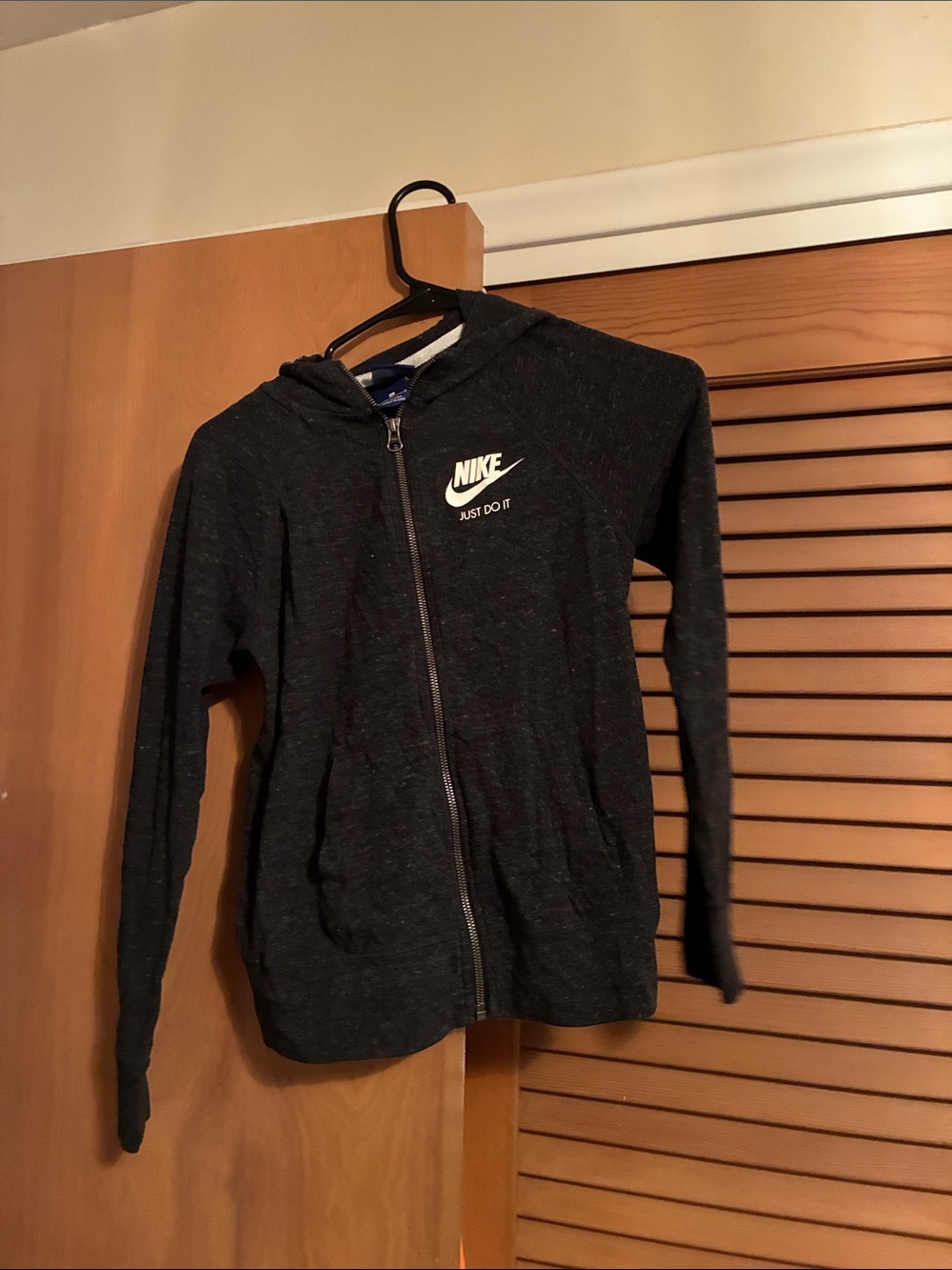 Nike Dark Gray Kids Zip-Up Hoodie with White Logo